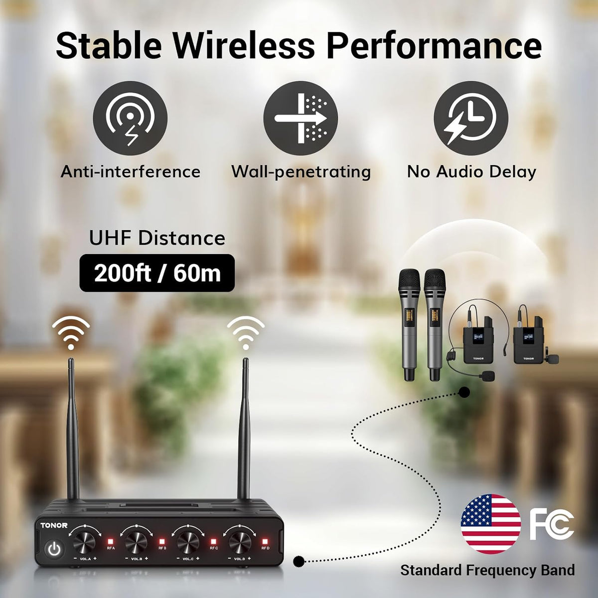 🎤 4-in-1 Wireless Microphone System ✨ UHF Karaoke & Presentation Set with Headset and Lavalier Mics