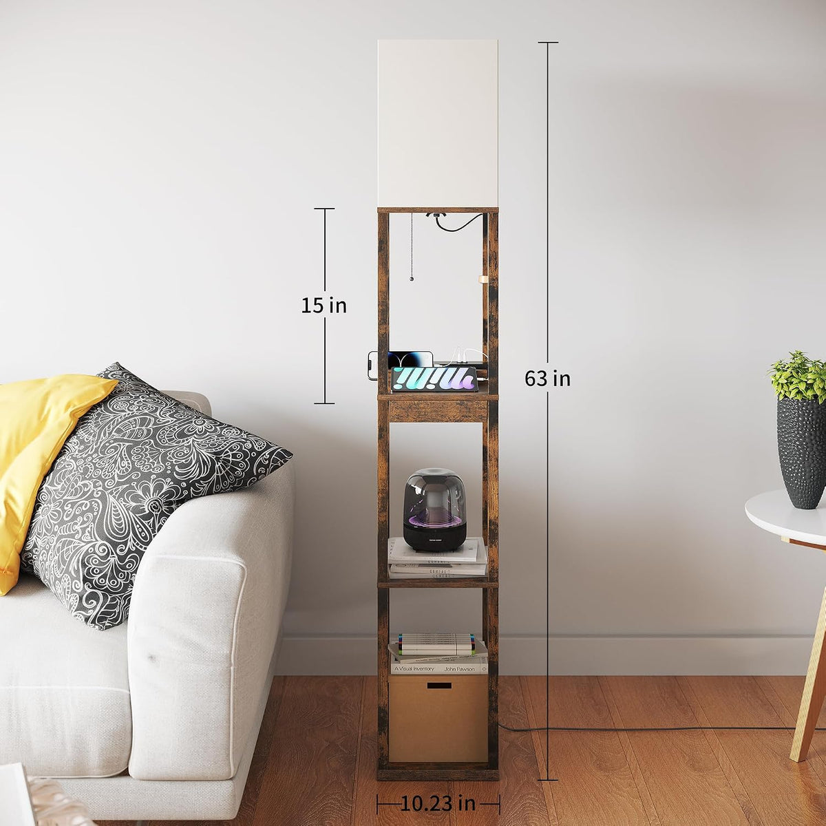 🌙 Modern Shelf Floor Lamp with Dimmable Lighting ✨ Cozy Bedroom & Living Room Display Light