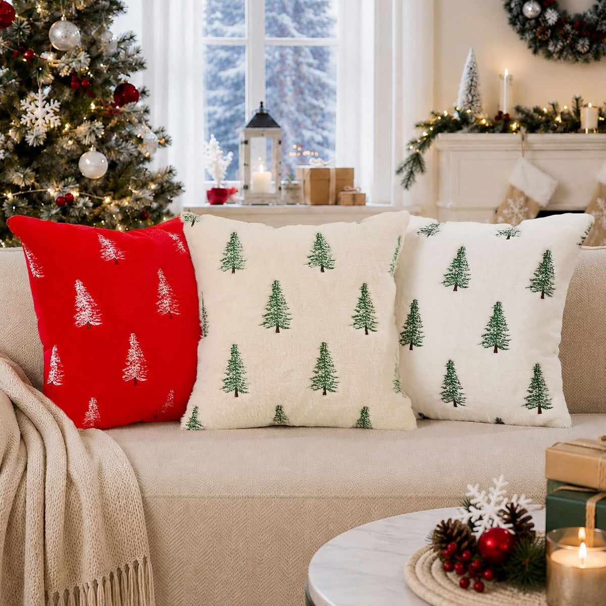 🎄 3D Embroidered Christmas Pillow Covers ✨ Cozy Holiday Cushion Covers for a Warm & Festive Home