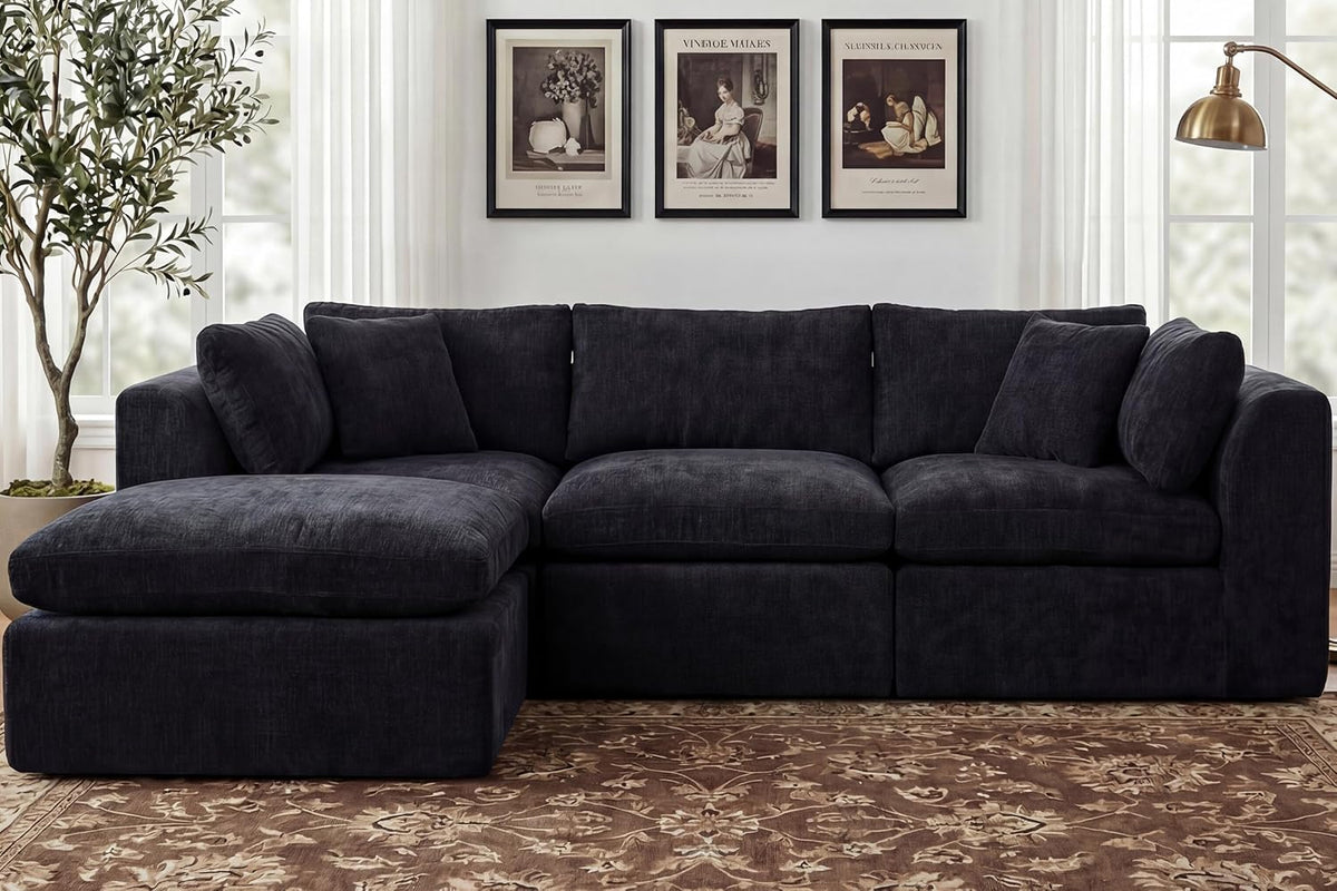 ☁️ 110" Oversized Cloud Sectional Sofa – Cozy Chenille Modular Couch with Ottoman & Plush Pillows 🛋️✨