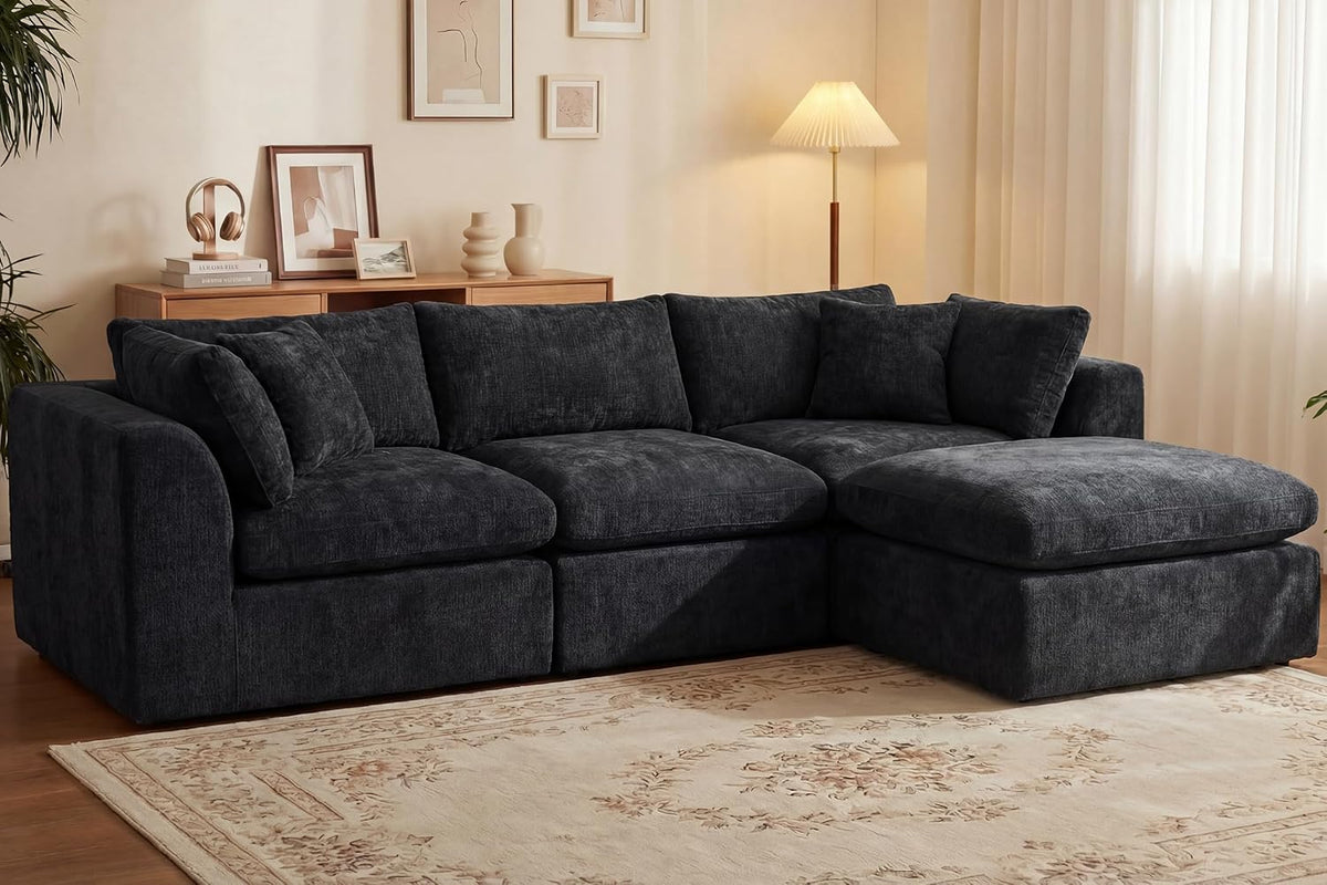 ☁️ 110" Oversized Cloud Sectional Sofa – Cozy Chenille Modular Couch with Ottoman & Plush Pillows 🛋️✨