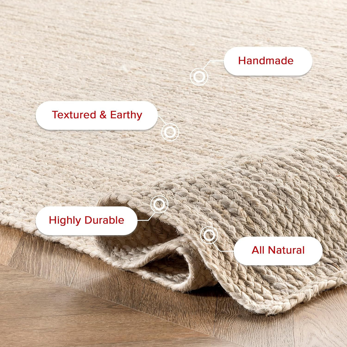 🌿 Natural White Jute Area Rug – Handwoven Farmhouse Charm for a Cozy Home ✨
