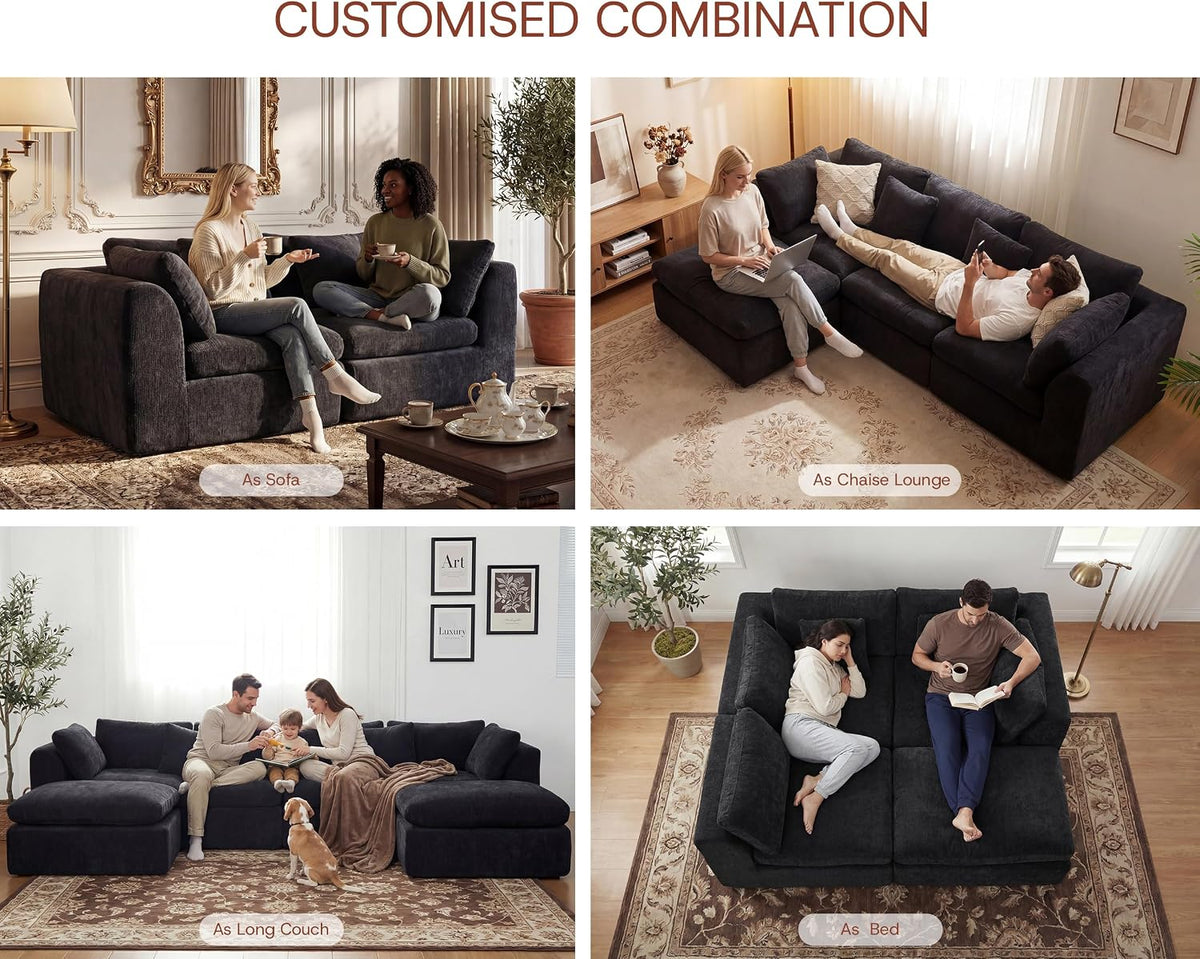 ☁️ 110" Oversized Cloud Sectional Sofa – Cozy Chenille Modular Couch with Ottoman & Plush Pillows 🛋️✨