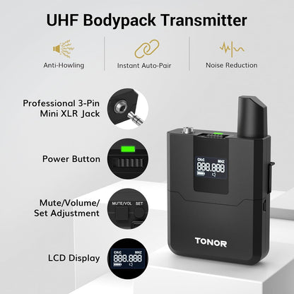 🎤 4-in-1 Wireless Microphone System ✨ UHF Karaoke & Presentation Set with Headset and Lavalier Mics