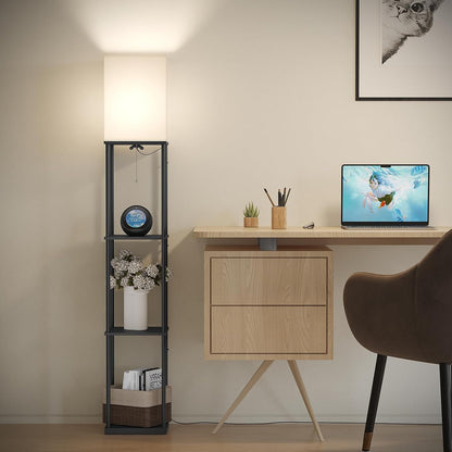 🌈 Smart Dimmable Shelf Floor Lamp ✨ RGB Mood Lighting with 3-Tier Display Shelves for a Cozy Home