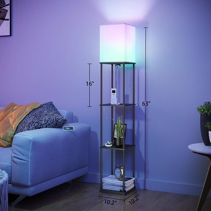 🌈 Smart Dimmable Shelf Floor Lamp ✨ RGB Mood Lighting with 3-Tier Display Shelves for a Cozy Home