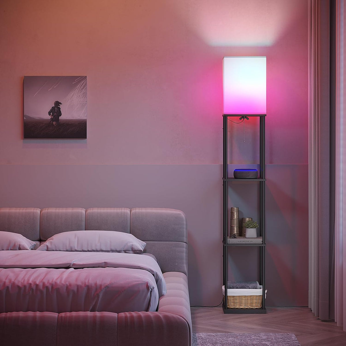 🌈 Smart Dimmable Shelf Floor Lamp ✨ RGB Mood Lighting with 3-Tier Display Shelves for a Cozy Home