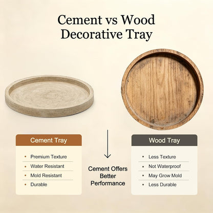 🕯️ Rustic Round Cement Decorative Tray ✨ Textured Farmhouse Table Centerpiece for a Cozy Home