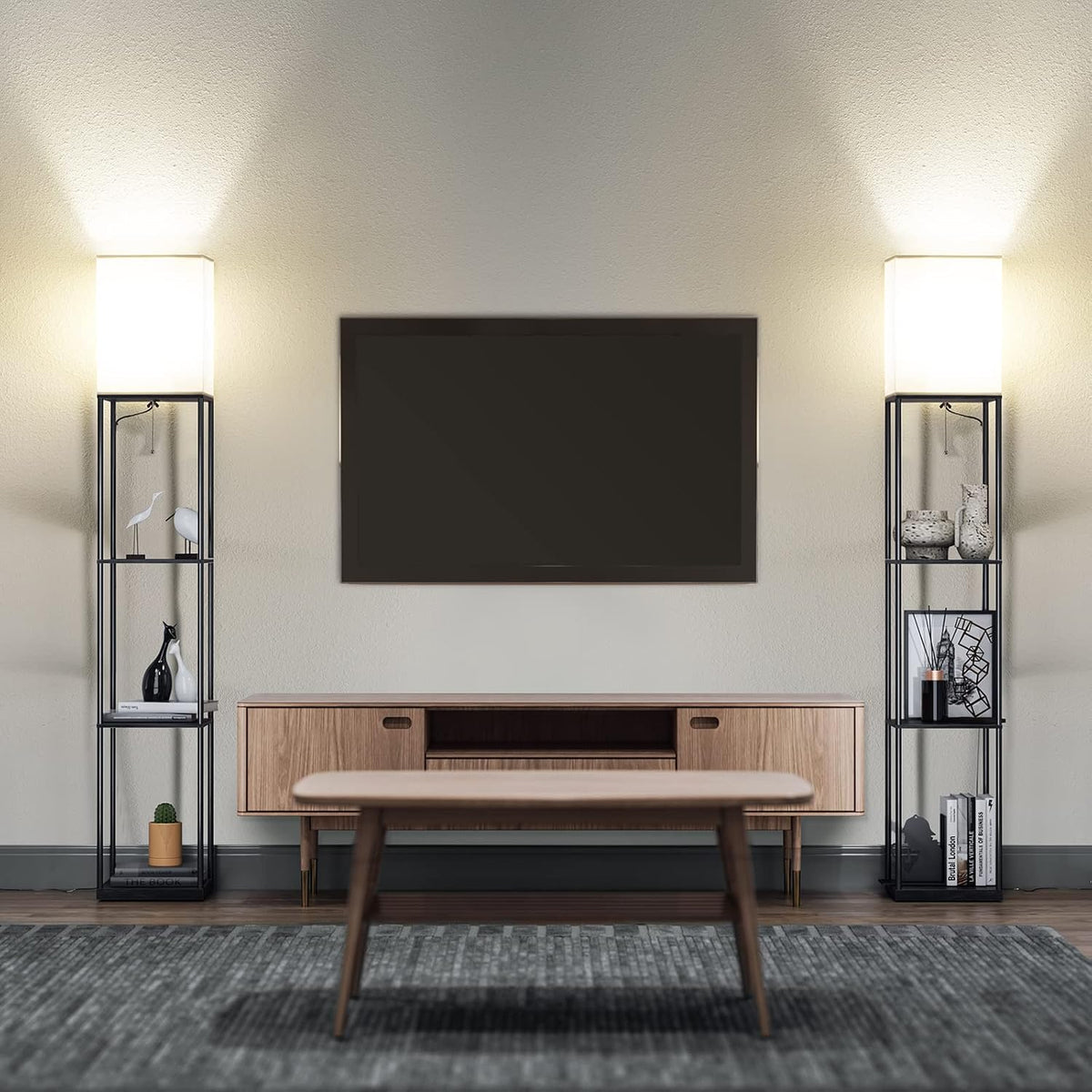 ✨ Modern Shelf Floor Lamp with Cozy Lighting 📚 Stylish Standing Lamp with Storage Shelves for Living Room & Bedroom