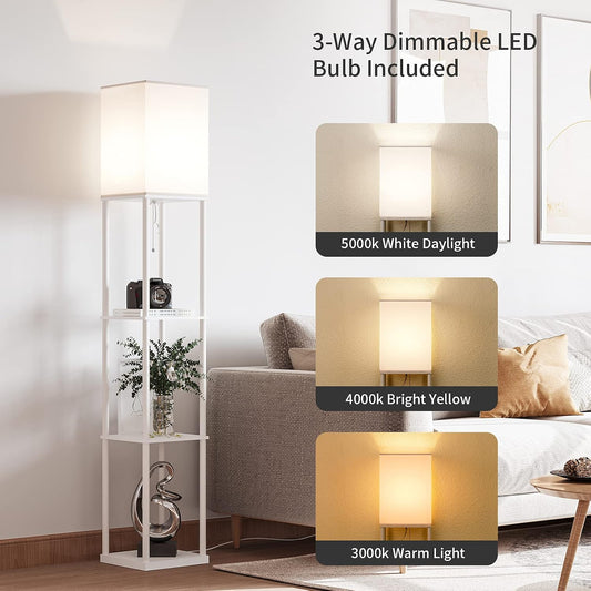 ✨ Modern Shelf Floor Lamp 📚 Cozy Standing Light with 4-Tier Storage Shelves for Living Room & Bedroom