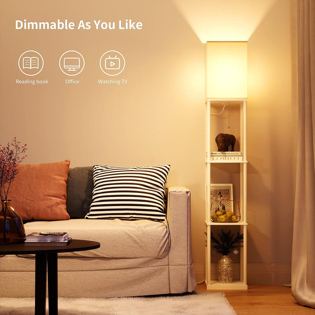 ✨ Modern Shelf Floor Lamp 📚 Cozy Standing Light with 4-Tier Storage Shelves for Living Room & Bedroom