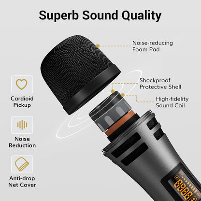 🎤 4-in-1 Wireless Microphone System ✨ UHF Karaoke & Presentation Set with Headset and Lavalier Mics