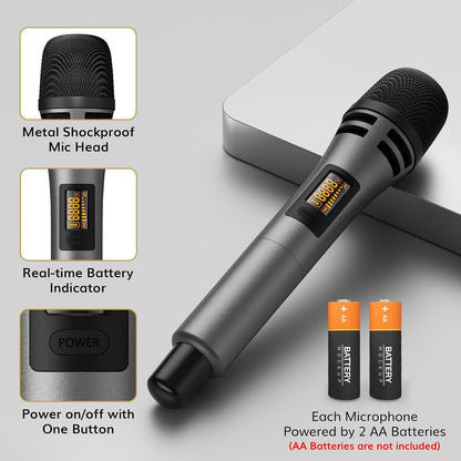 🎤 4-in-1 Wireless Microphone System ✨ UHF Karaoke & Presentation Set with Headset and Lavalier Mics