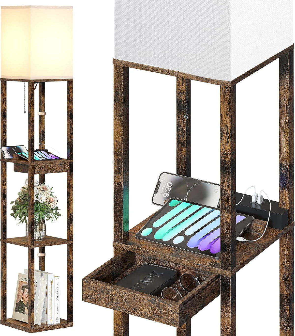 🌙 Modern Shelf Floor Lamp with Dimmable Lighting ✨ Cozy Bedroom & Living Room Display Light