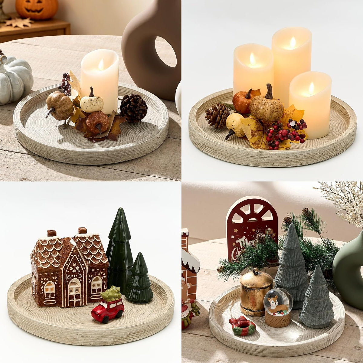 🕯️ Rustic Round Cement Decorative Tray ✨ Textured Farmhouse Table Centerpiece for a Cozy Home