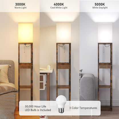 🌙 Modern Shelf Floor Lamp with Dimmable Lighting ✨ Cozy Bedroom & Living Room Display Light
