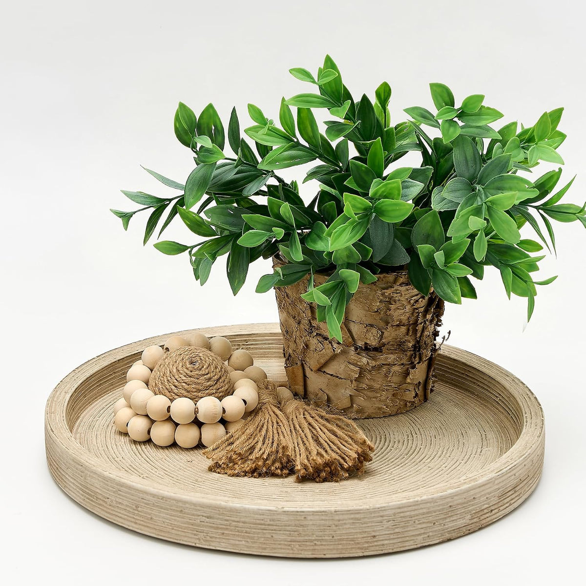 🕯️ Rustic Round Cement Decorative Tray ✨ Textured Farmhouse Table Centerpiece for a Cozy Home