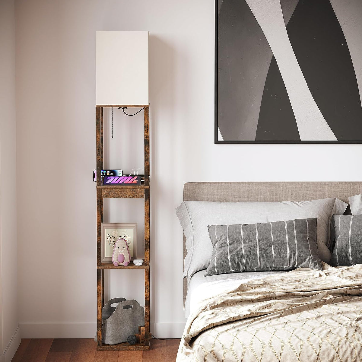 🌙 Modern Shelf Floor Lamp with Dimmable Lighting ✨ Cozy Bedroom & Living Room Display Light
