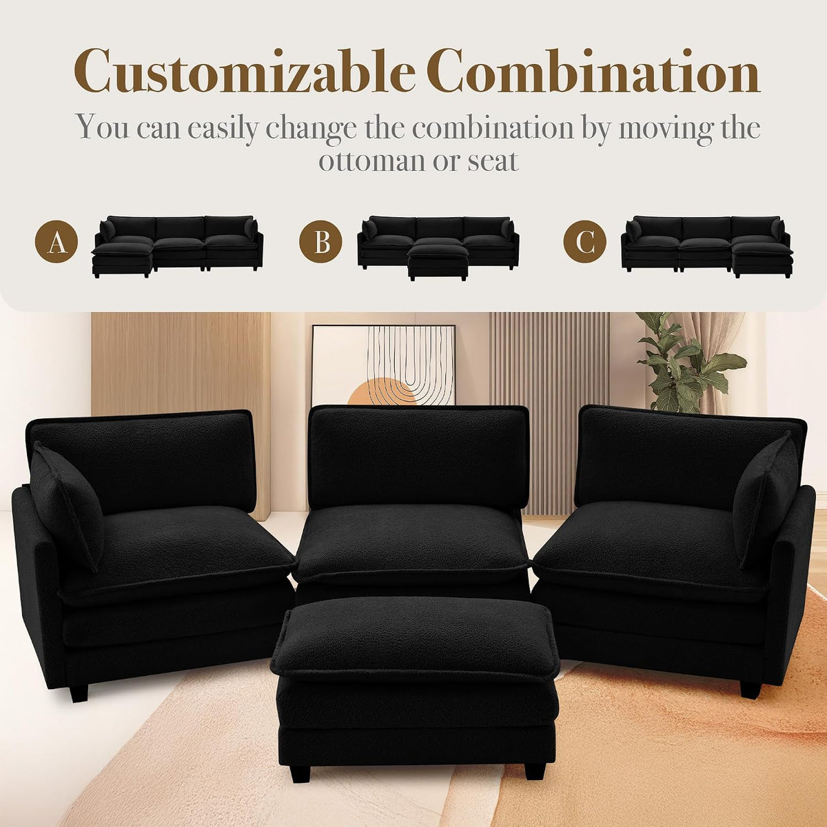 🛋️ Cozy Chenille Modular Sectional Sofa – Modern Comfort for Apartments & Living Rooms ✨