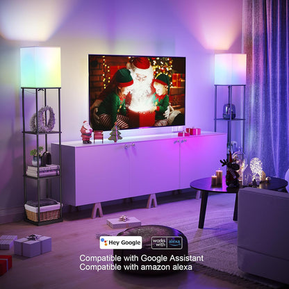 🌈 Smart Dimmable Shelf Floor Lamp ✨ RGB Mood Lighting with 3-Tier Display Shelves for a Cozy Home