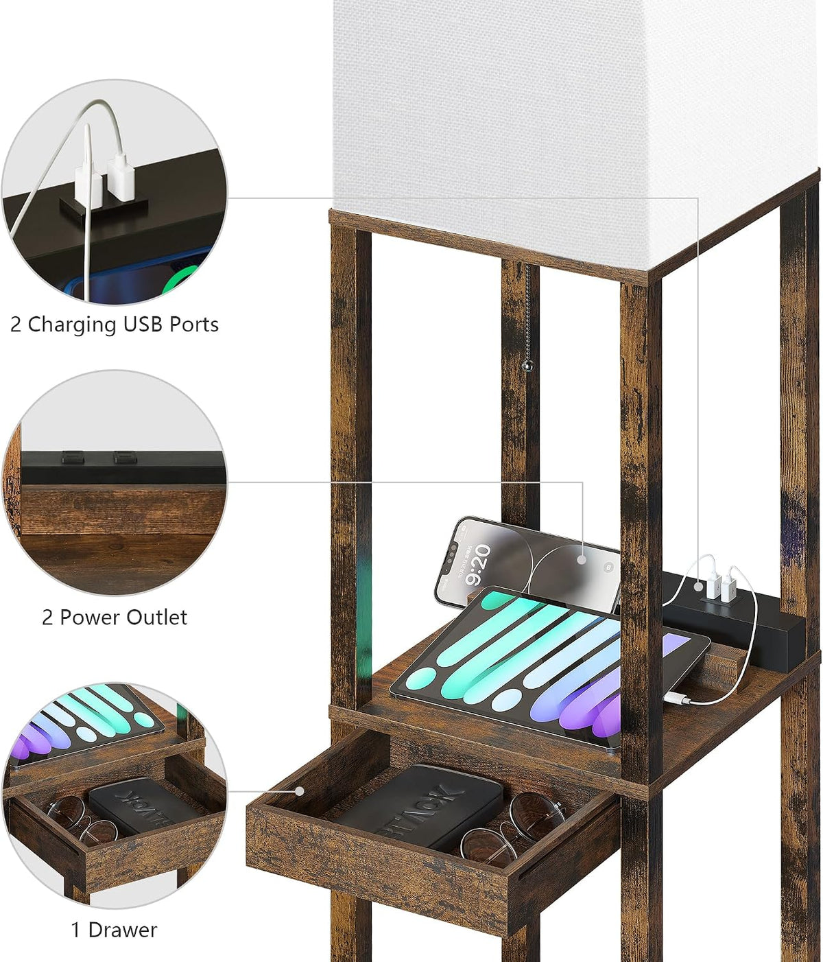 🌙 Modern Shelf Floor Lamp with Dimmable Lighting ✨ Cozy Bedroom & Living Room Display Light