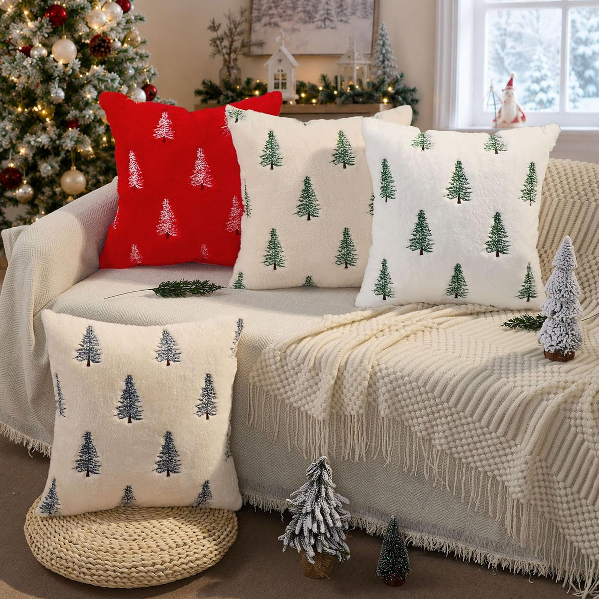 🎄 3D Embroidered Christmas Pillow Covers ✨ Cozy Holiday Cushion Covers for a Warm & Festive Home
