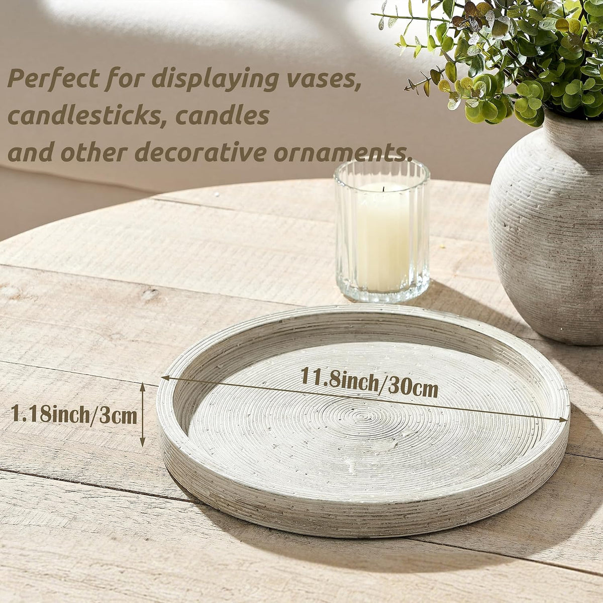 🕯️ Rustic Round Cement Decorative Tray ✨ Textured Farmhouse Table Centerpiece for a Cozy Home