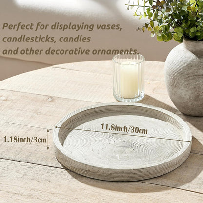 🕯️ Rustic Round Cement Decorative Tray ✨ Textured Farmhouse Table Centerpiece for a Cozy Home
