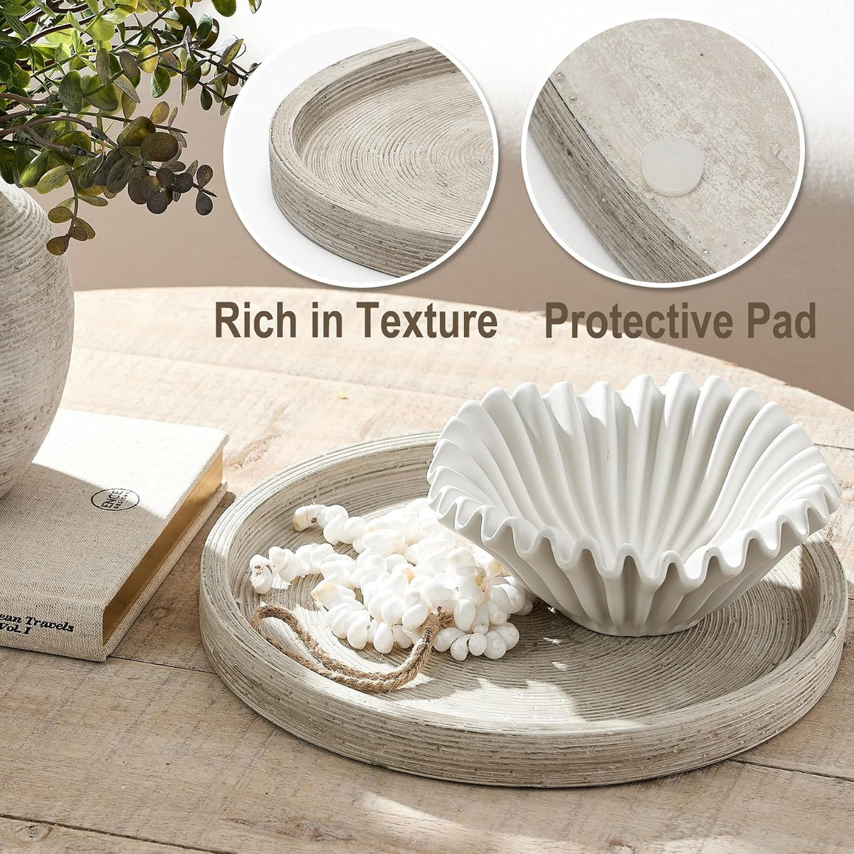 🕯️ Rustic Round Cement Decorative Tray ✨ Textured Farmhouse Table Centerpiece for a Cozy Home