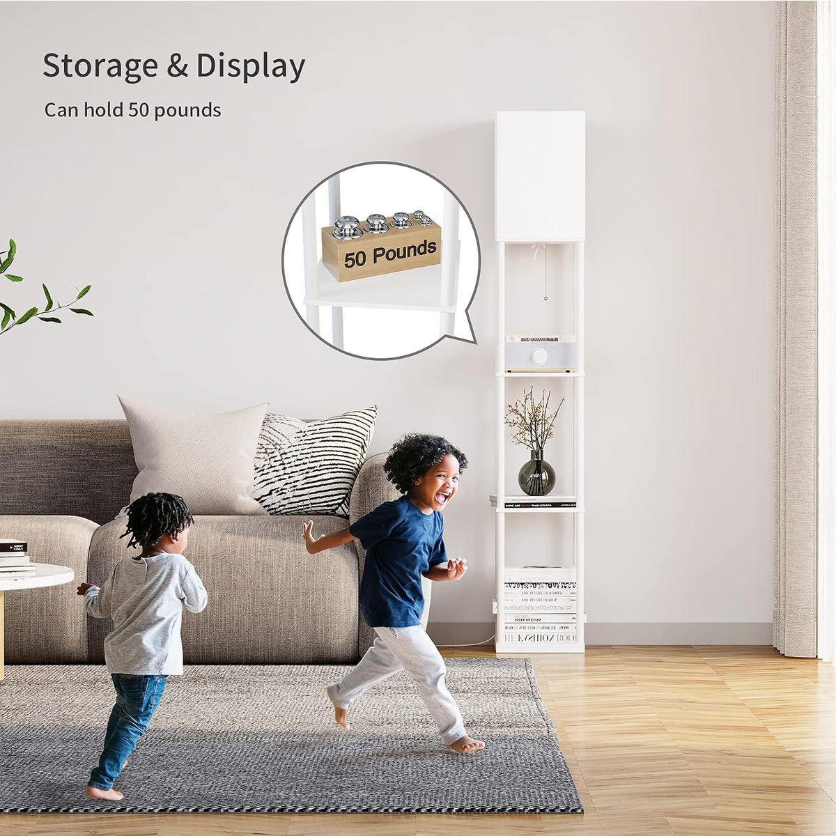 ✨ Modern Shelf Floor Lamp 📚 Cozy Standing Light with 4-Tier Storage Shelves for Living Room & Bedroom