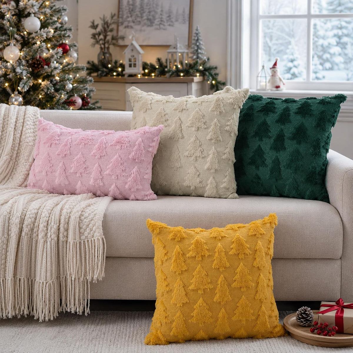 🎄 Cozy Christmas Tree Pillow Covers ✨ Soft Plush Holiday Cushion Covers for a Warm & Festive Home