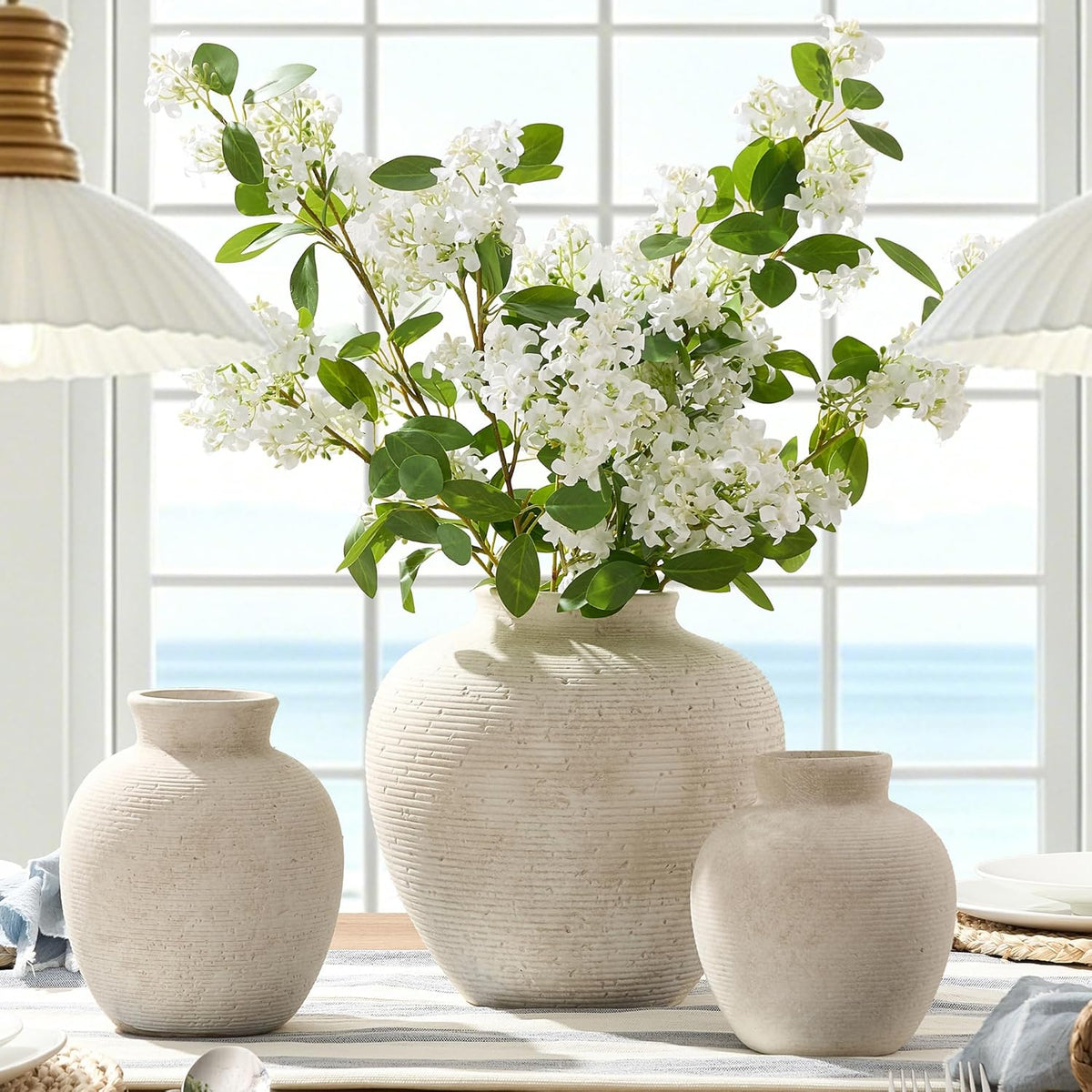 🤍 Rustic Ceramic Flower Vase 🌿 Timeless Farmhouse Decor for a Cozy & Elegant Home