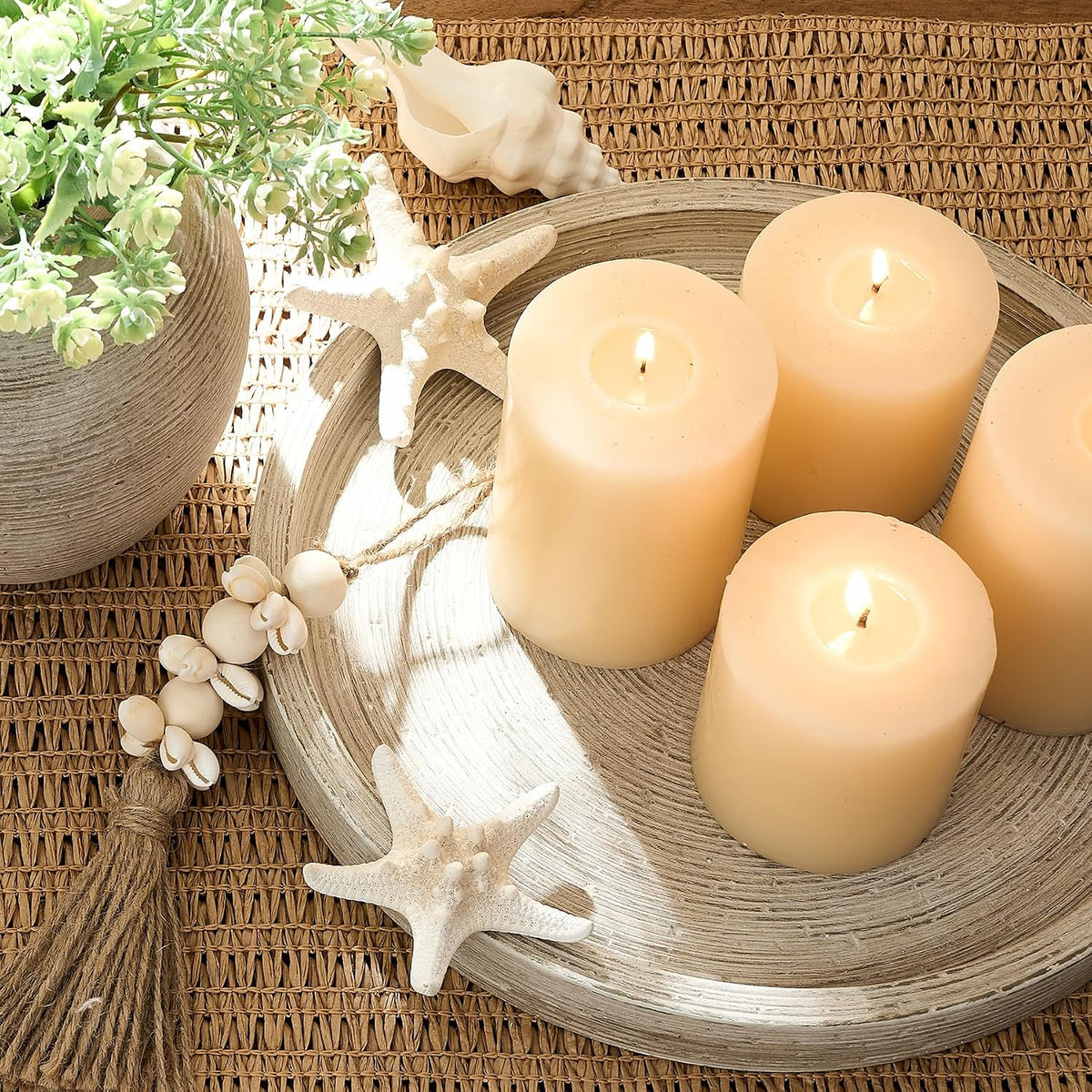 🕯️ Rustic Round Cement Decorative Tray ✨ Textured Farmhouse Table Centerpiece for a Cozy Home