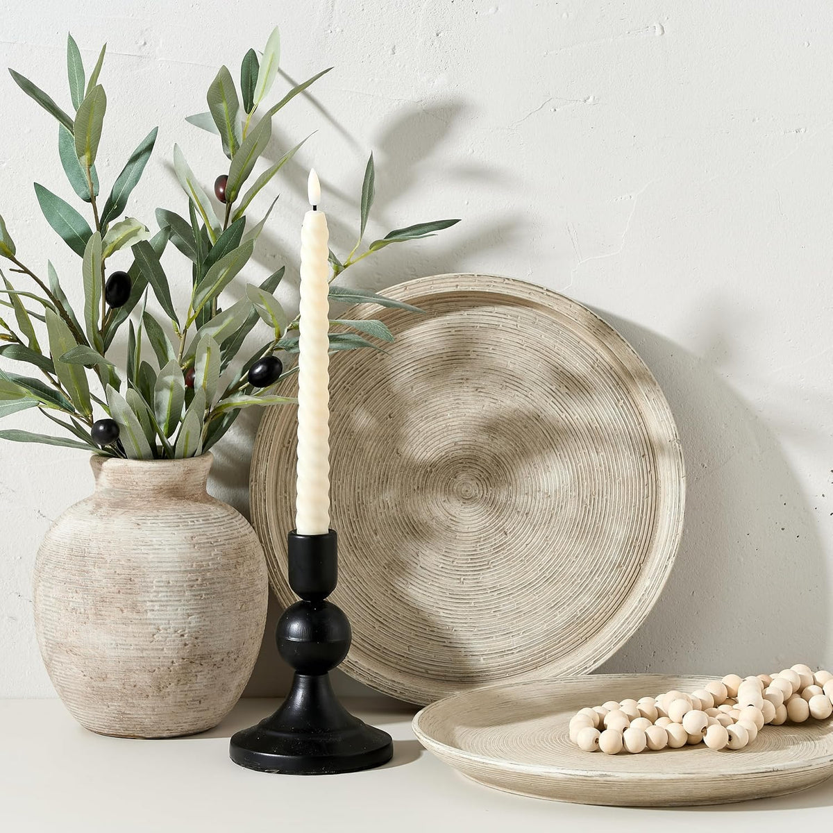 🕯️ Rustic Round Cement Decorative Tray ✨ Textured Farmhouse Table Centerpiece for a Cozy Home