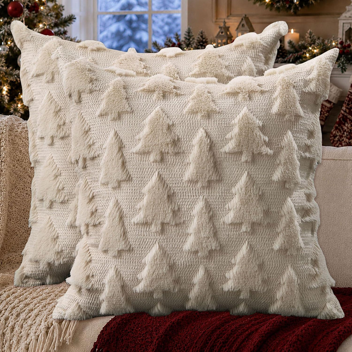🎄 Cozy Christmas Tree Pillow Covers ✨ Soft Plush Holiday Cushion Covers for a Warm & Festive Home